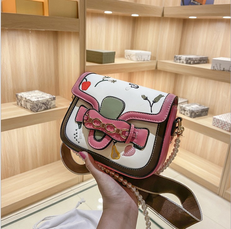 

big girls embroidered handbags 2021 fashion woman flower single shoulder bags lady chain crossbody bag change purse for kids F384, As the picture