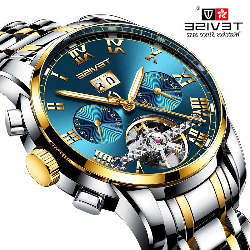 

Top Brand Luxury Tourbillon Mechanical Men Sports Watches Military Army Male Wrist Watch Clock Tevise Relogio Masculino, Slivery;brown