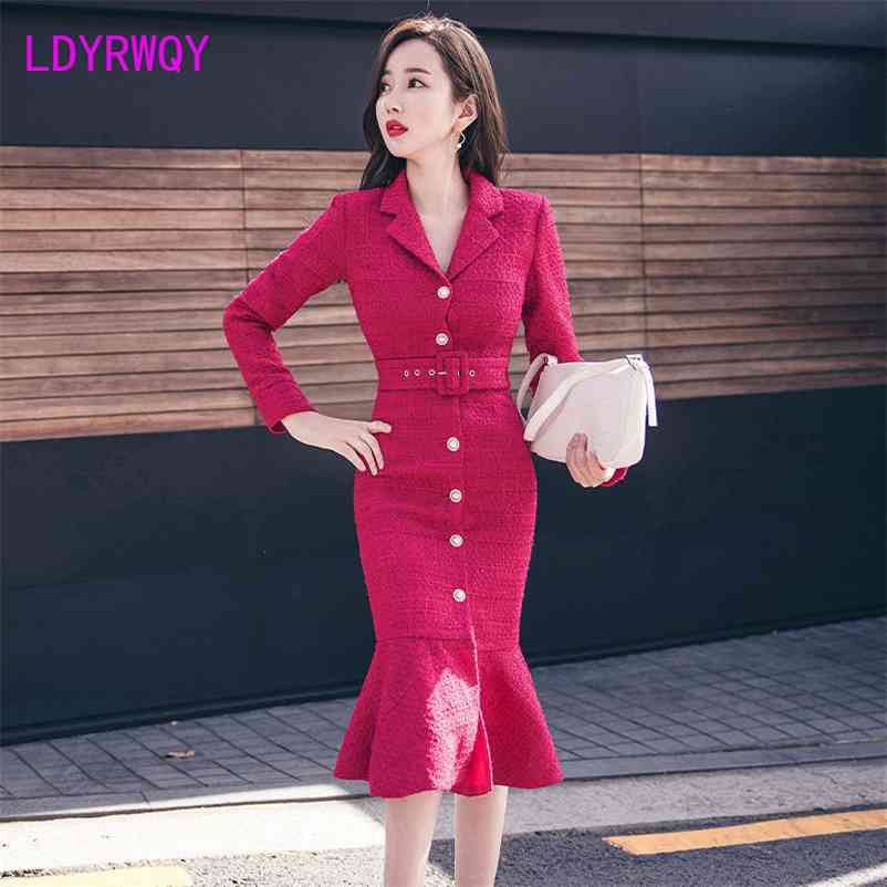 

Dres's autumn and winter slim red fishtail Office Lady Sheath Zippers Knee-Length 210603