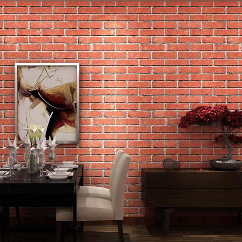 

3D Brick pattern Non woven Wallpaper Retro self adhesive wall paper For Home Decoration Living Room Bedroom Wall Decor 10M, Light yellow