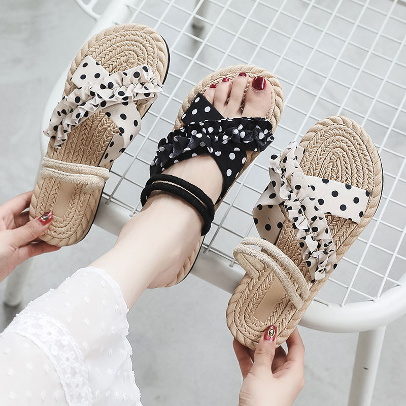 

luxury slippers 2021 imitation straw woven hemp dot fashion women's trend wear beach leisure comfortable rubber plastic bottom cool sli, Black