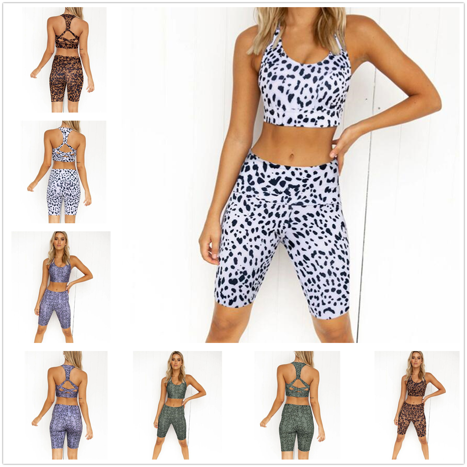 

Outfit summer European and American cross border tight fitness set 2 piece women breast five-quarter pants yoga suit 2610281, As pics