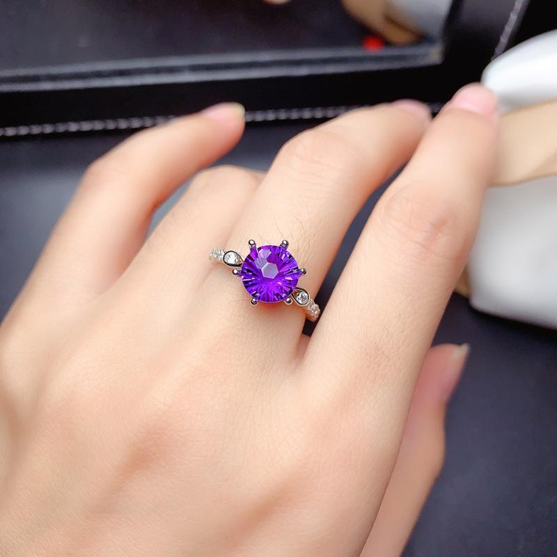 

Wedding Rings Dating Ring Accessories For Women Silver Color 1 Carat Purple Zircon Fashion Adjustable Korean Jewelry Wholesale KBR184, Slivery;golden