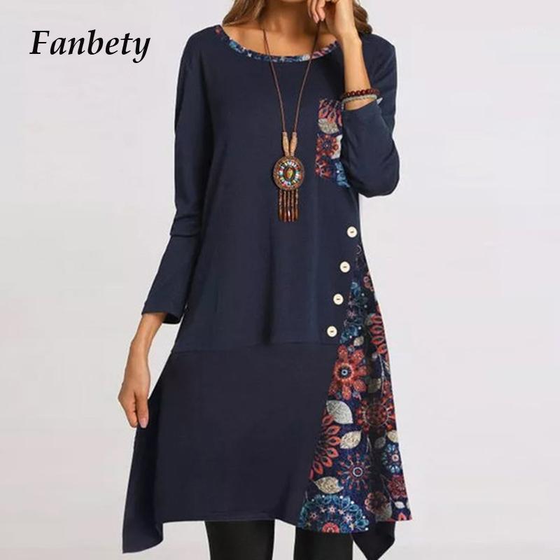 

Casual Dresses Geometric Round Neckline Midi A-line Dress Women 2021 Spring Patchwork Button Party Ladies Autumn Long Sleeve, 01 dark blue