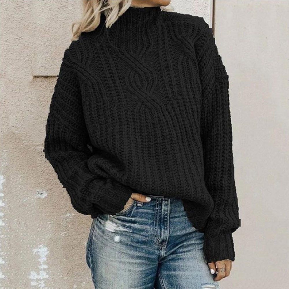 

2021 New for Women Batwing Sleeve Loose Pullover Turtleneck Jumpers Retro Twist Knitted Sweater Autumn Winter 6e7u, White