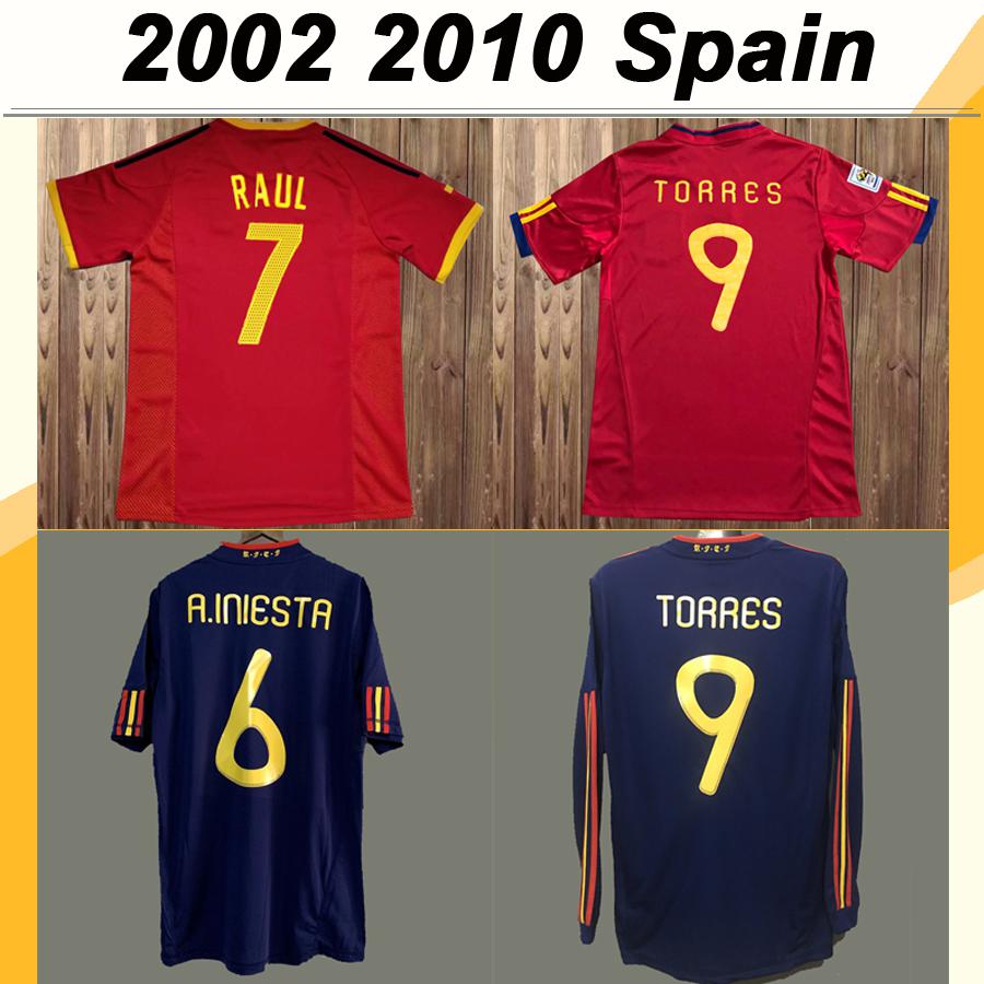

2010 Spain Mens RETRO Long Sleeve Soccer Jerseys National Team TORRES FABREGAS A. INIESTA DAVID VILLA Away Blue Short Football Shirt Uniform, Black