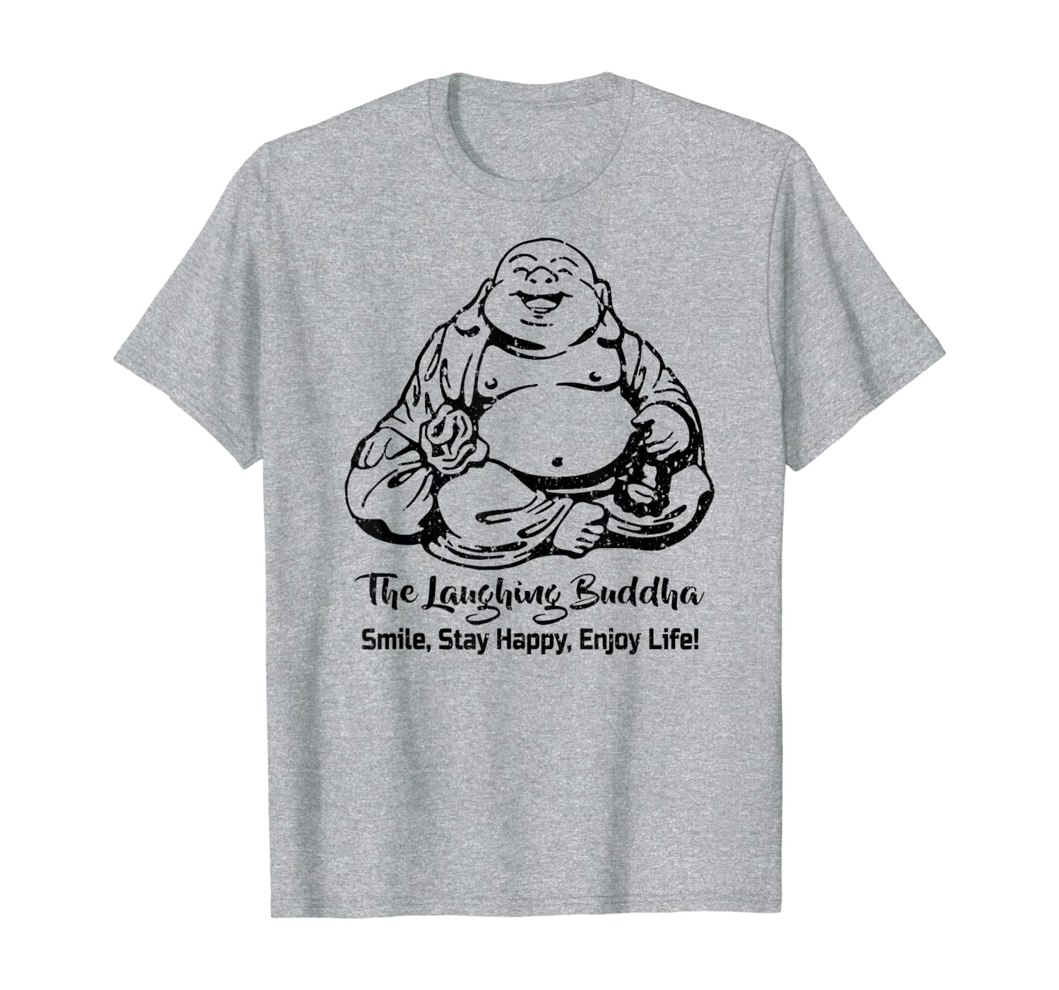 The Laughing Buddha Smiling Vintage Distressed Design Look T-Shirt-image-703282532
