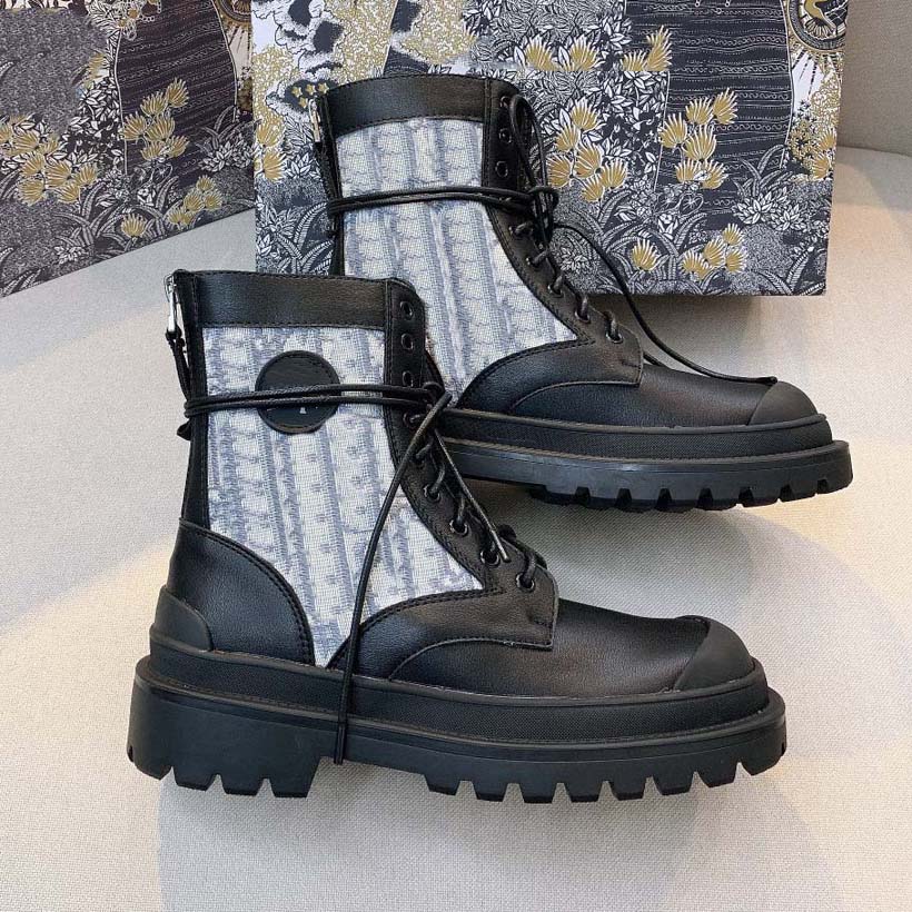 

Fashion Women ankle boot Designer Luxury Martin Desert Boots 100% Genuine Leather quilted Lace-up Winter Shoes Rubber lug sole with box, #3