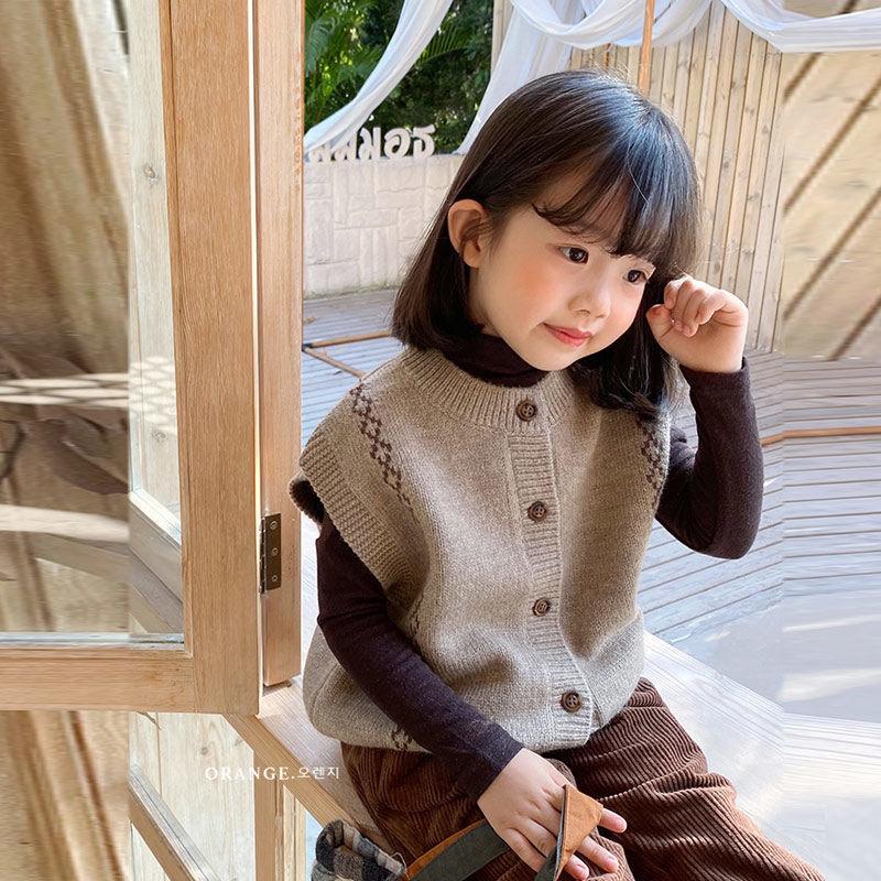

Pullover Autumn Children's Vest Sweater Girls Button Cardigan Boys V-neck Plus Size Parent-child Suit, Brown