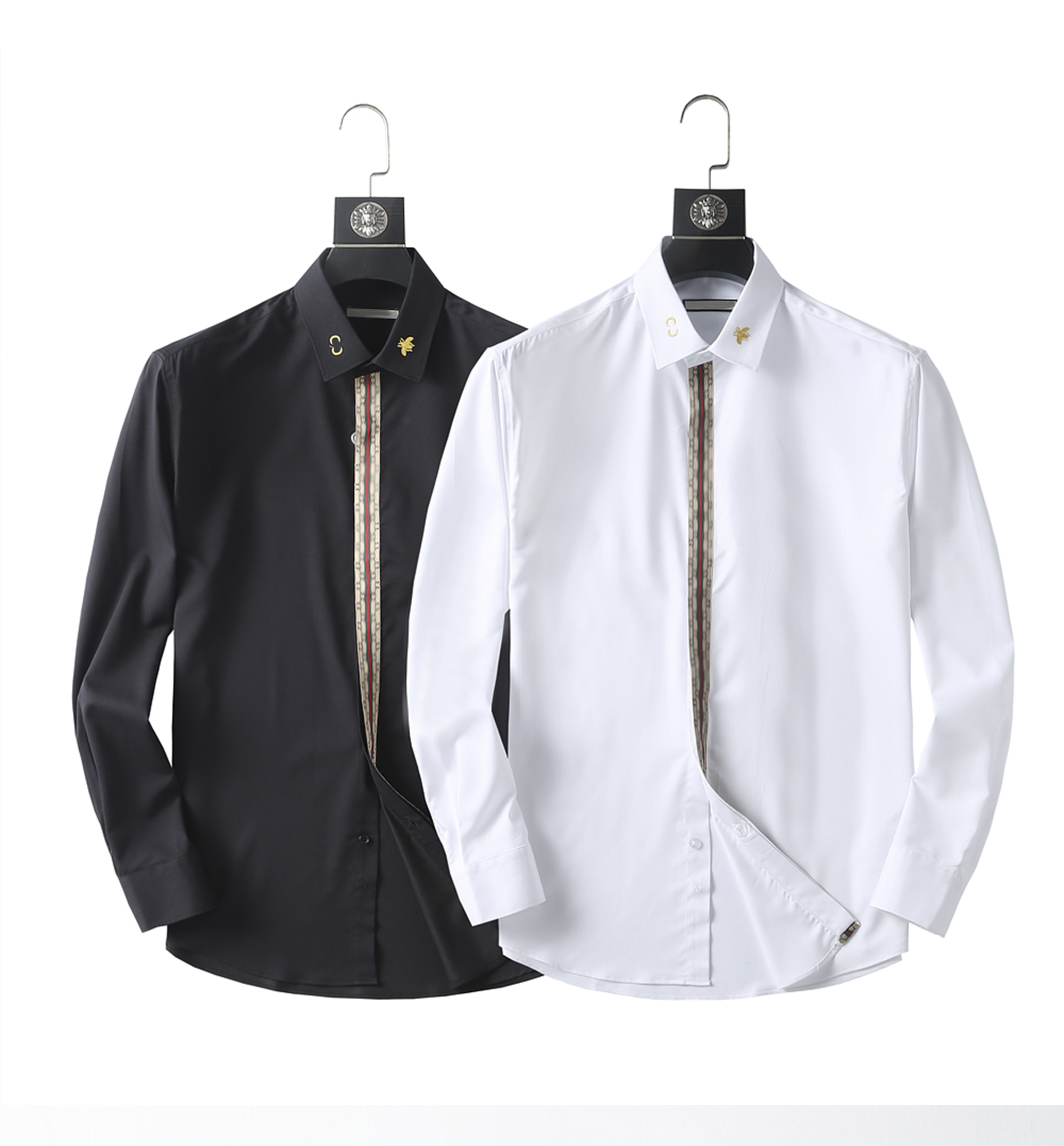 

Luxurys Designers Men's Dress Shirts Business Casuals shirt men long sleeve striped slim fit masculina wine social male T-shirts fashion checked M-3XL#01, White