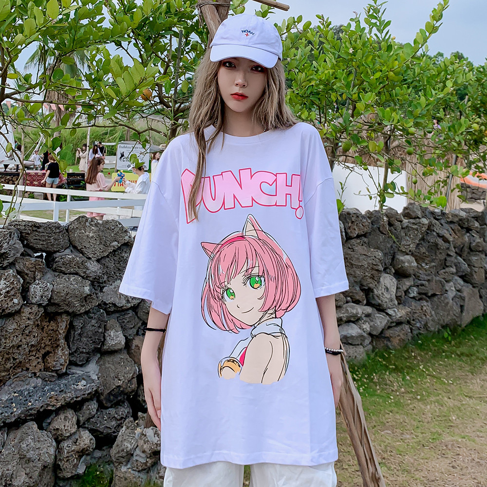 

2021 New Plus Size Graphic Summer Top Tees Kawaii Clothes Funny Womens Harajuku Shirts Oversized Japanese Cartoon Streetwear Shirt Rvr2, White