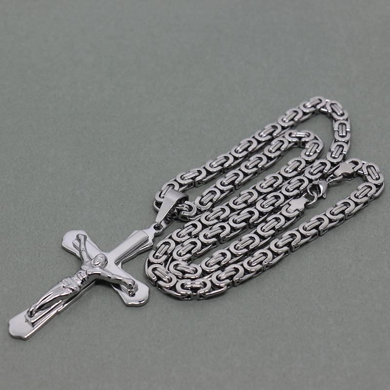 Pendant Necklaces Arrival Jesus Cross Necklace Link Byzantine Gold Color Stainless Steel Men Jewelry 6mm-image-708516492