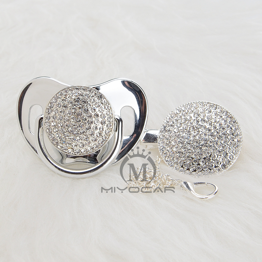 

MIYOCAR BLING all silver gold bling pacifier and pacifier clip unique design baby SGS certificate safe and unique AS 210226