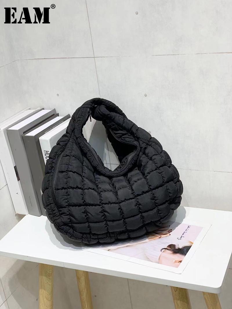 

[EAM] Women New Large Capacity Cotton Fabric Hobos Personality All-match Crossbody Shoulder Bag Fashion Tide 2021 18A1416, Black