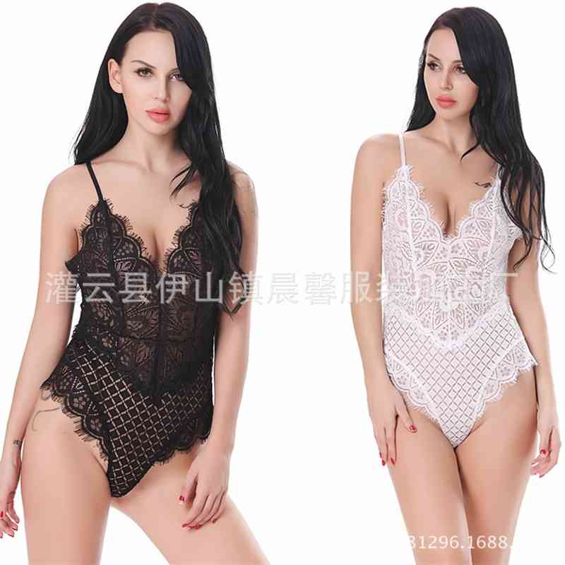 

Chenxin new bodysuit lace set eyelash hollow zipper sexy underwear, Black
