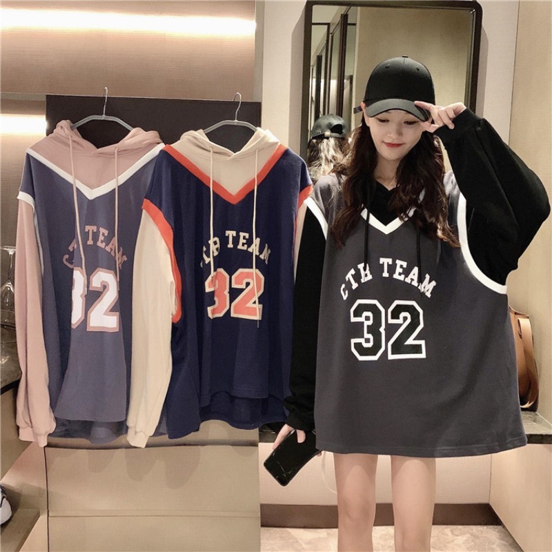 

2021 New Print Jersey Oversized Hoodie Women Autumn Trendy Pullover Sweatshirt Harajuku Patchwork Long Sleeve Top Hoodies Teens Girl C8xo, Blue