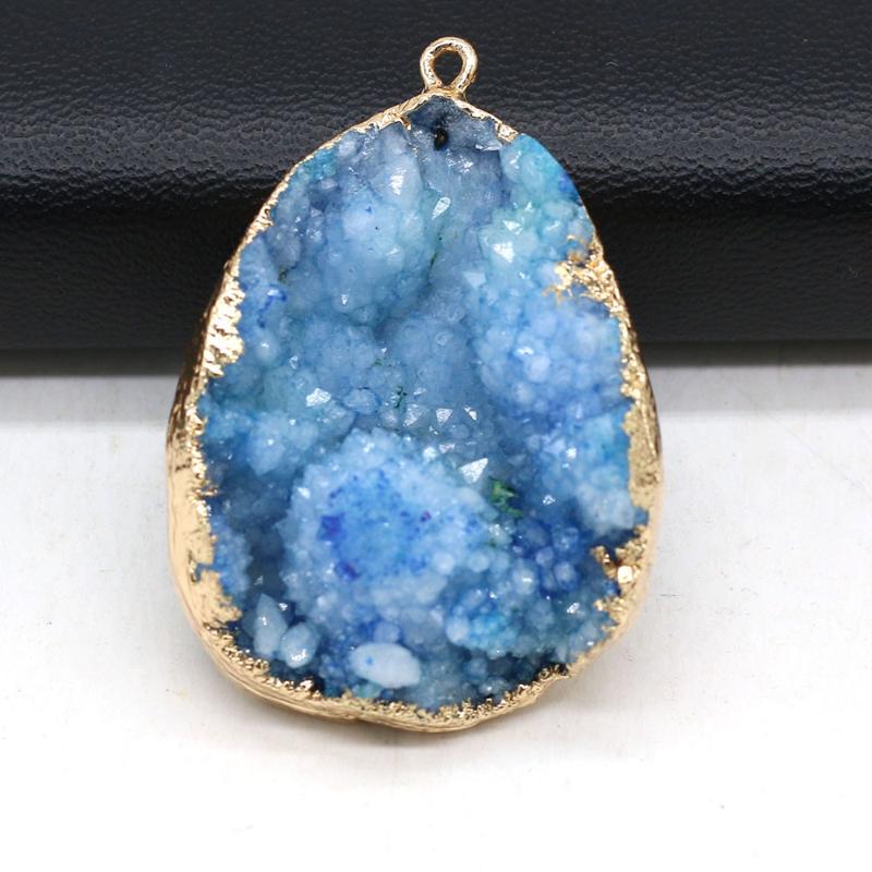 

Charms Natural Stone Agate Blue Crystal Tooth Fashion Pendant Jewelry For Making DIY Necklace Accessories Exquisite Gifts Size 30x45mm, Bronze;silver