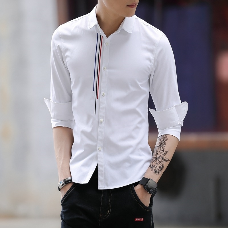New autumn men&#039;s TB long sleeve youth Korean slim fit business casual no iron shirt fashion-image-707111861