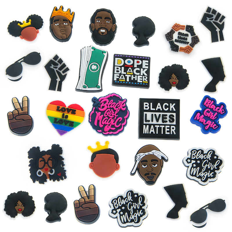 

Wholesale PVC cartoon black live matters charms Custom designer for hole shoe