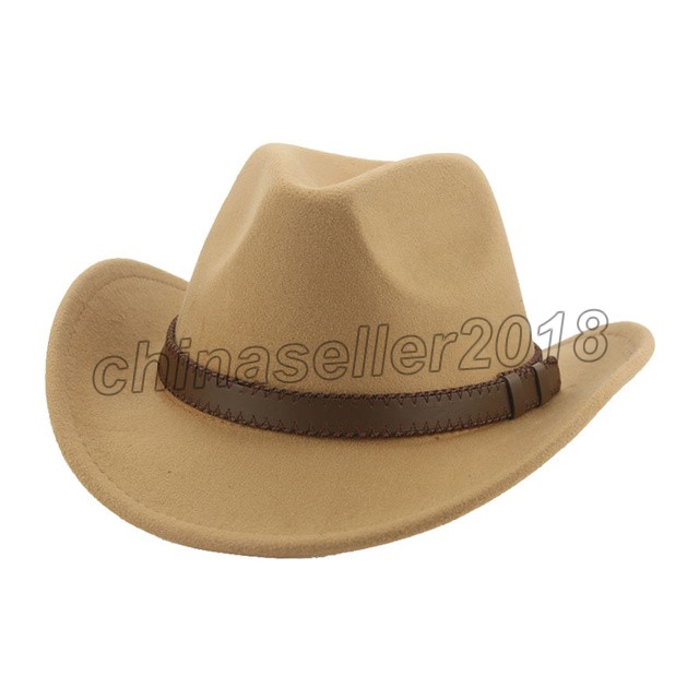 

Western Cowboy Cowgirl Winter Women Cap Fedora Wide Brim Belt Band Dress Man Hat Autumn Panama Felt Chapeau Cowboy