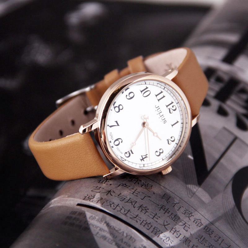 

Wristwatches Lady Women's Watch Japan Quartz Large Number Fine Fashion Hours Dress Bracelet Simple Leather Girl Birthday Gift Julius Box, Brown