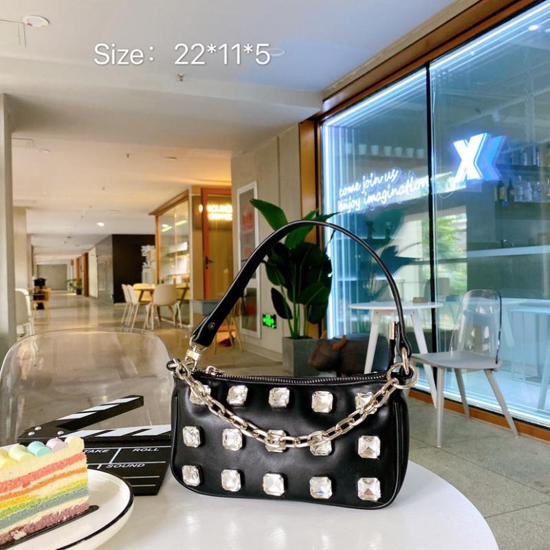 

New Designer Women Bags Rhinestone Bag Biling Flashing Diamond Full Bags Female Underarm Bag Retro Armpit Handbag, Black