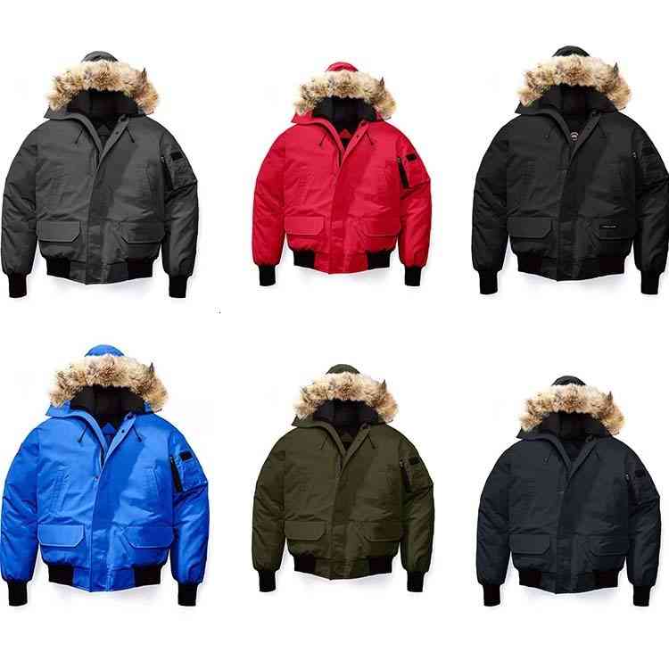 

Canadian men's designer down jacket gray wolf fur collar solid color cotton lapel pocket design women's slim warm outdoor short coat, Dark blue