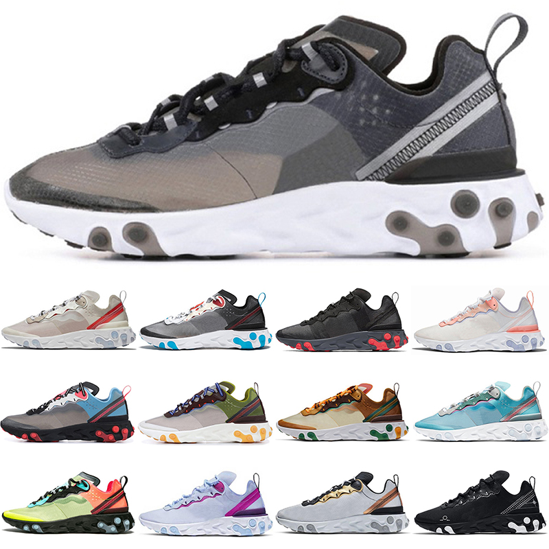 

new classic original element 55 87 react running shoes Triple Black white Anthracite Sail Dark Solar Red pale pink Moss Orange Peel Royal Tint Volt Racer purple cool, 87 volt racer pink