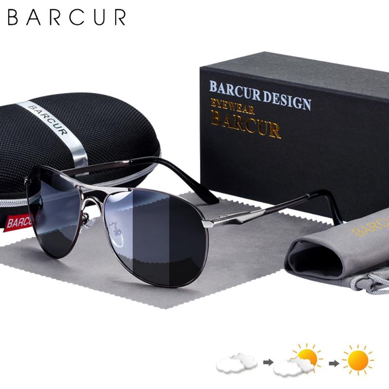 

Sunglasses BARCUR Pochromic High Quality Men Brand Designer Polarized Sun Glasses Driving Mens UV400