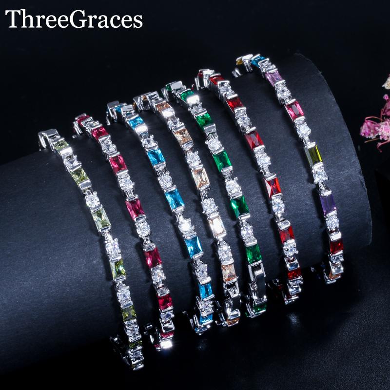 

Link, Chain ThreeGraces Wholesale White Gold Color Square Cubic Zirconia Crystal Women Link Bracelets And Bangles For OL Ladies BR050, Black