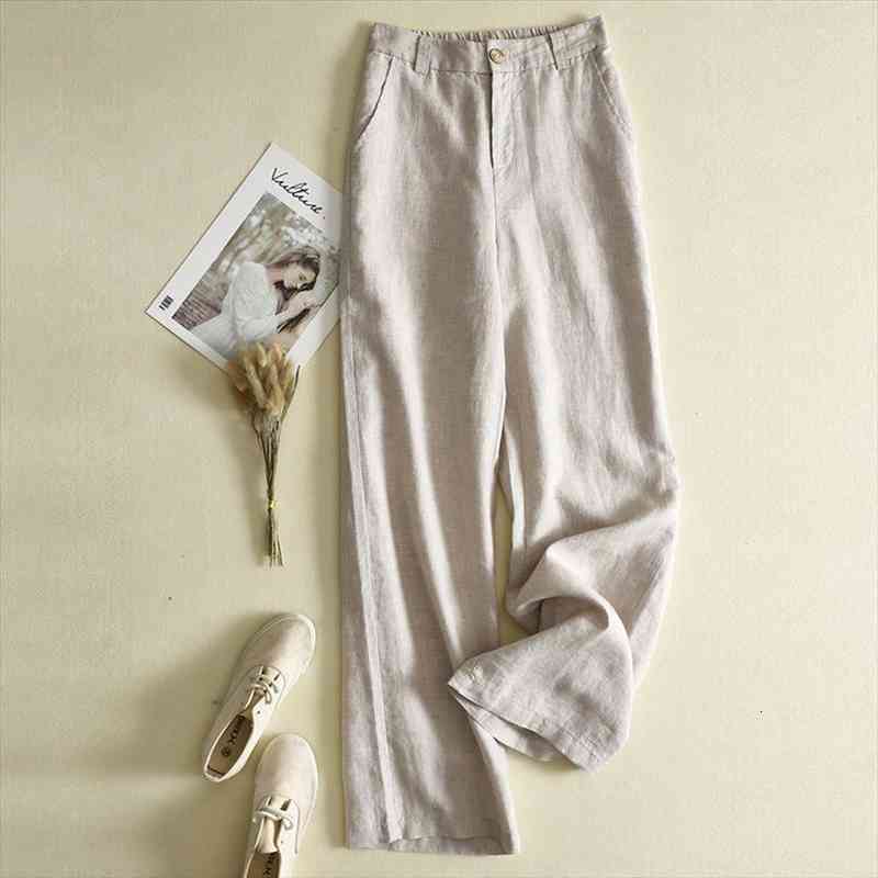 

Korean Style Pants Traf Thin Section Solid Color Casual Loose Cotton Linen Women Drape High Waist Straight Trousers Women, Black;white