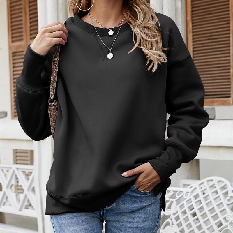 

2021 Autumn Winter Hoodies Women Fashion Fleece Round Neck Simple Female Pullover Plus Fleece Thick Sweatshirt Damskie Topy #t2g
