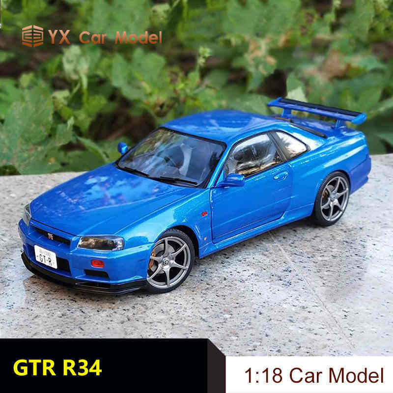 

Nissan Skyline GTR R34 alloy, sports car model, decoration, solid color, 1:18