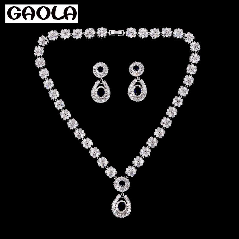 

Earrings & Necklace GAOLA Elegant White Gold Color Shinning Rhinestone Imitation Jewelry Set For Bridesmaid GLN0166 -4552, As pic