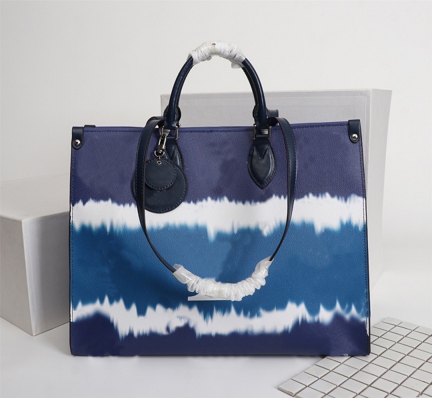 

Original High Quality Fashion Designer Luxury Handbags Purses ONTHEGO Bag Women Brand Classic Style Genuine Leather Shoulder Bags, M44569#1 blue