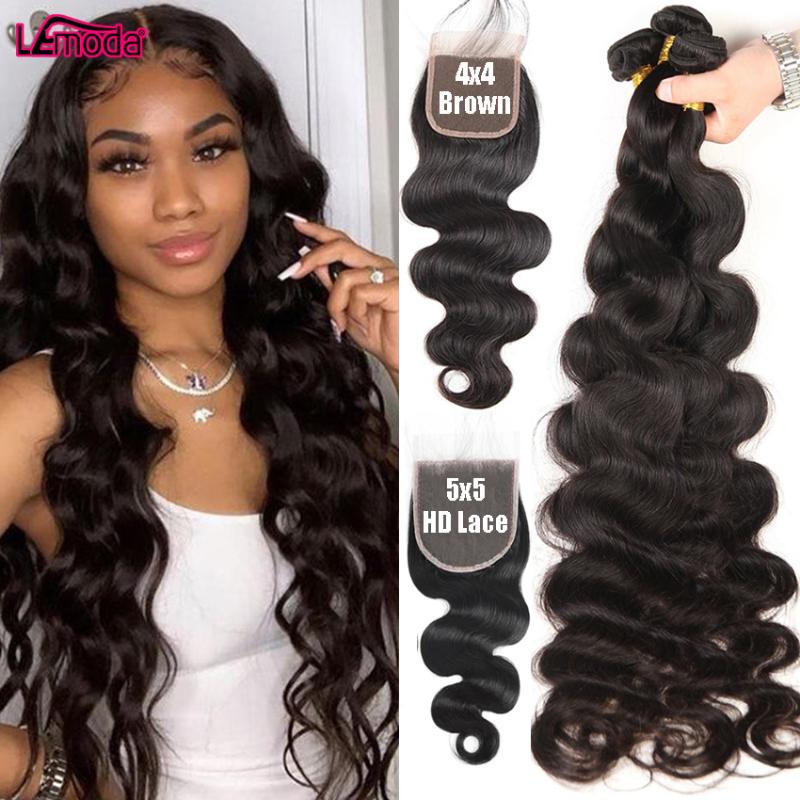 

Human Hair Bulks Body Wave Bundles With Closure 5x5 HD Lace Brazilian Lemoda Remy Weave Extension And Frontal