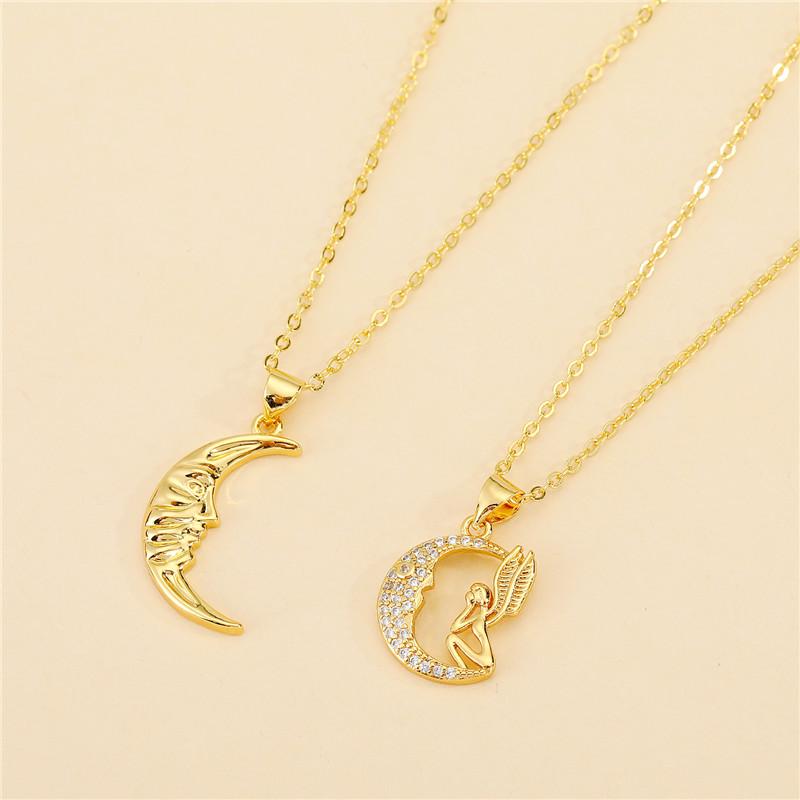 

Pendant Necklaces 1PC Fairy Angel Moon Necklace For Women Minimalist Cute Hollow Zircon Choker Clavicle Chain Collar Jewelry N122-4