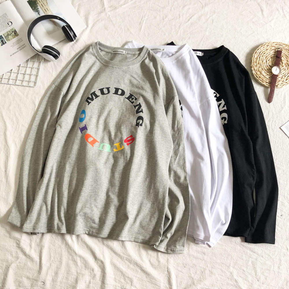 

Ins street fashion brand Kanye same round neck bottomed shirt loose autumn hip hop lovers long sleeve T-shirt, White;black