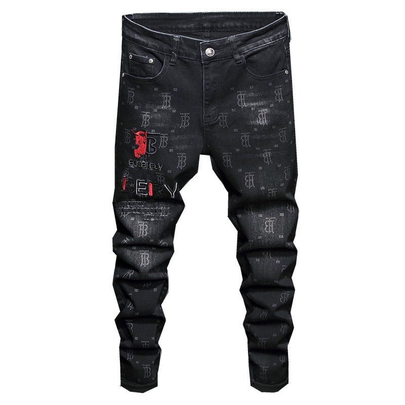 

2021 New Men's Male Trousers Original Design American Style Fashion Mid-waist Mens Jeans Letter Printing Black Slim Trendy Pants 3001 975d, Beige