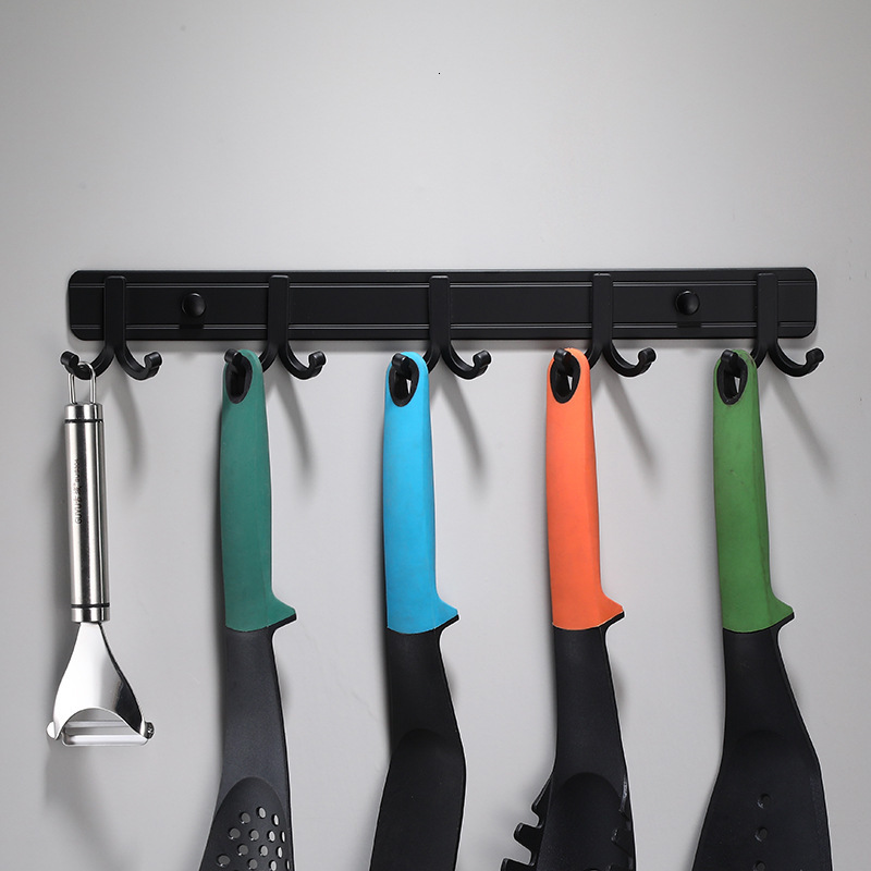 

2021 New Clothes Hat Row Black Aluminum 3-7 Hooks Bathroom Robe Hook Bath Hardware Set Kitchen Hanger 6bht