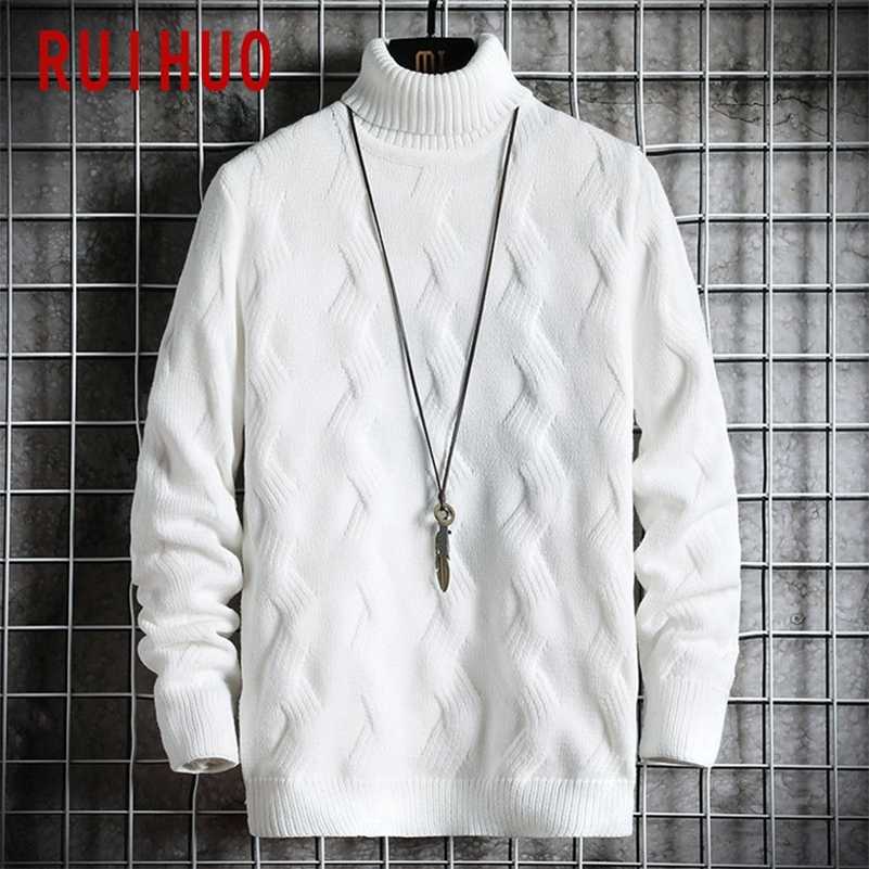 

RUIHUO White Pullover Turtleneck Men Clothing Turtle Neck Coats High Collar Knitted Sweater Korean Man Clothes M-2XL 211109, Wine red