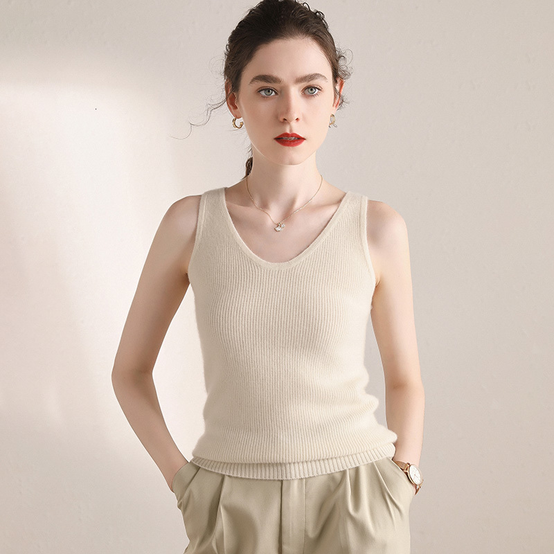 

2021 New Female 100% Cashmere Autumn Winter Warm Thickening Sweater Women Knitting Vest V-neck Sexy 3h86, Beige