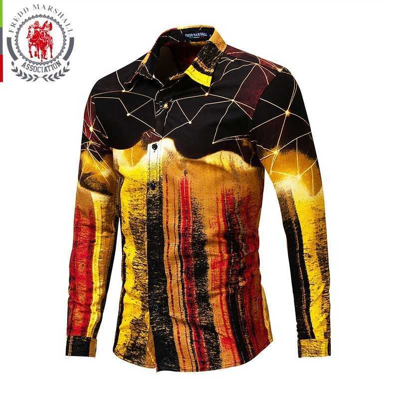 

Fredd Marshall Male 3D Print Shirt Men Hip Hop Slim Fit chemise homme Long Sleeve Hawaiian Shirt Casual Long Sleeve Shirts FM30 210527, Golden
