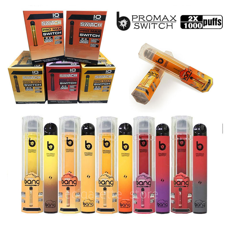 

Bang Pro Max Switch 2 In 1 Disaposable cigarettes Vape Pen 1000+1000 Puffs 7.0ml 5% Capacity 1100mah Battery 6 colors VS gunnpod air bar hzko idol