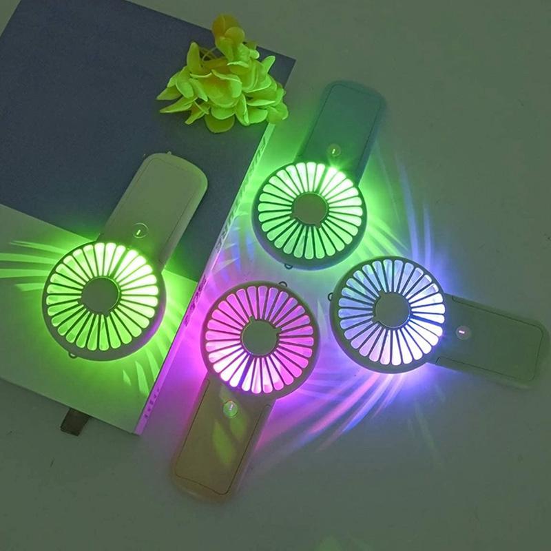 

USB Fan, USB Mini Handheld Fan with LED Lights, Rechargeable Fan with Stand, 3 Speed Lower Noise for Home Office Travel