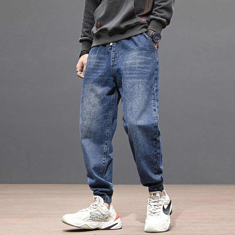 

2021 New Japanese Style Fashion Men Jeans Loose Fit Spliced Designer Blue Black Color Denim Cargo Pants 2r35, Light blue