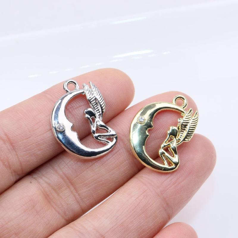 

Charms Eruifa 10pcs 20mm Moon Angel With Rhinestone Coin Zinc Alloy Necklace,Earring Bracelet Jewelry Women's Acc DIY Handmade 2 Colors, Bronze;silver