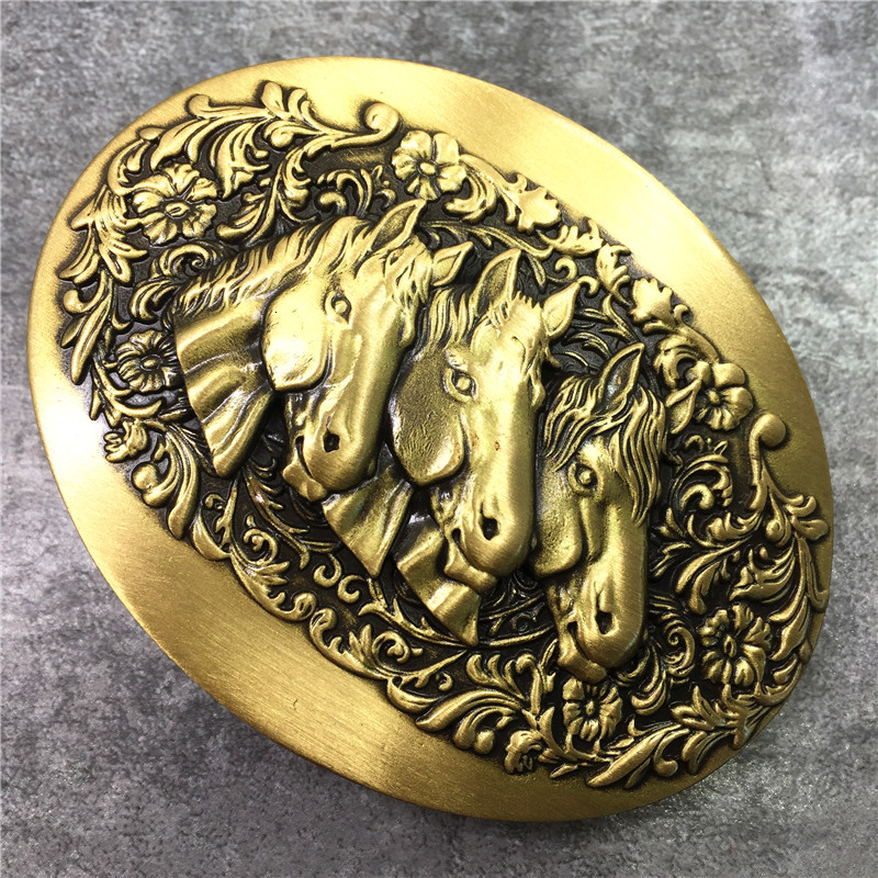 

2021 New Luxury Three Horse Head Hot Sell 3d Brass for Man Leather Belt Buckle Bk0110 Vvvr