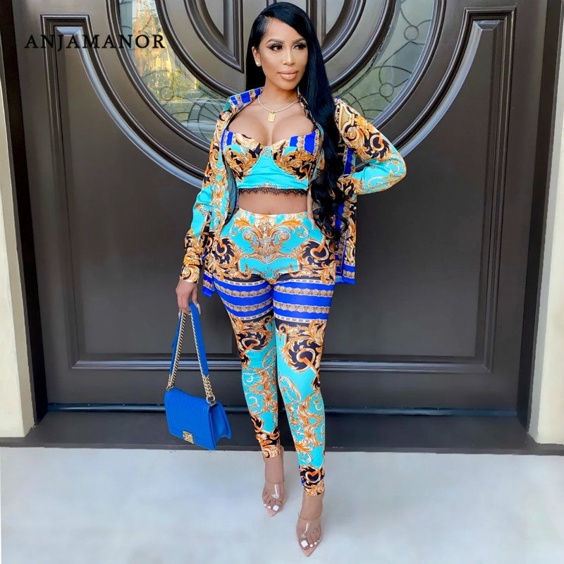 

2020 Women Clothing Fashion Printed Three Piece Set Fall Sexy Club Outfits Plus Size Matching Sets D42-EA42, Yellow