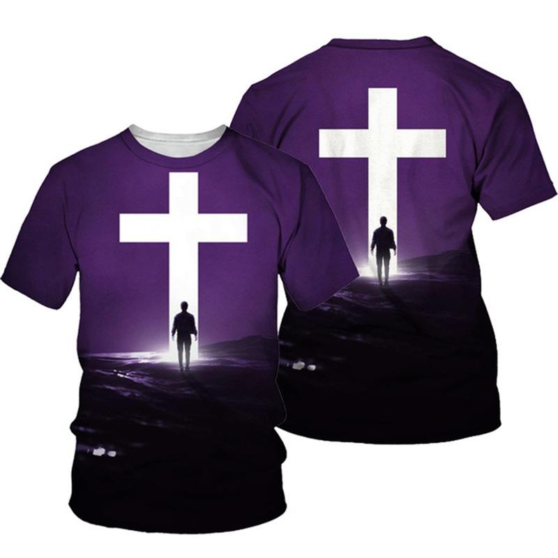

Men's T-Shirts 3D Cross Print Men T-shirt Jesus 2021 Summer O Neck Short Sleeve Tees Tops Christian Style Male Clothes Fashion Casual, Zjm02-186